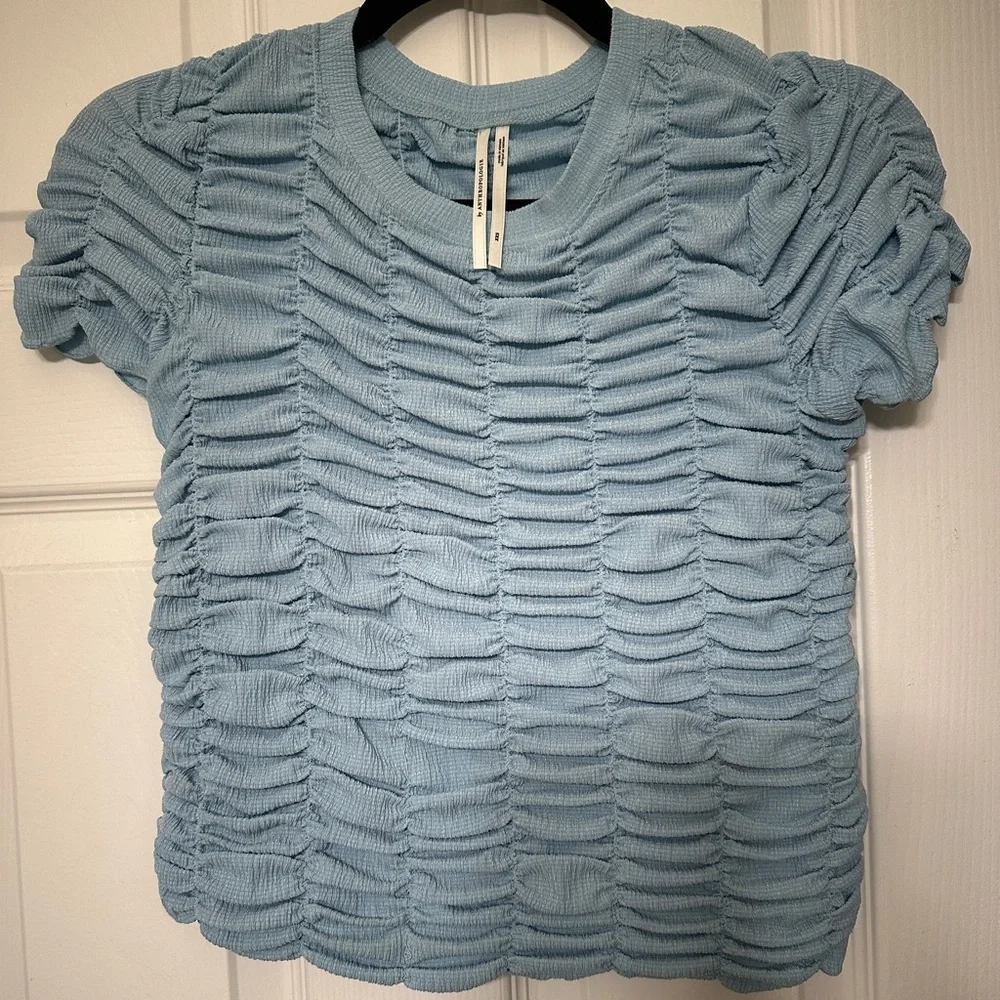 Anthropologie Light Blue Textured Crop Top - Picture 4 of 7